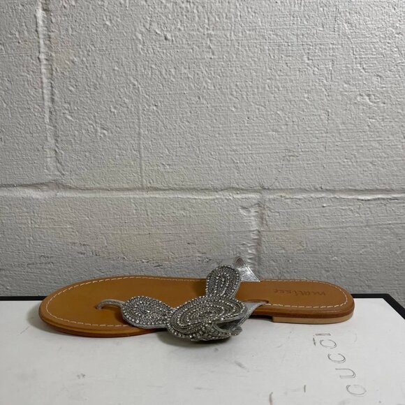 Matisse Leather Silver Rhinestone Sandals Thong Slip On Women's Size 8 US - Picture 5 of 10